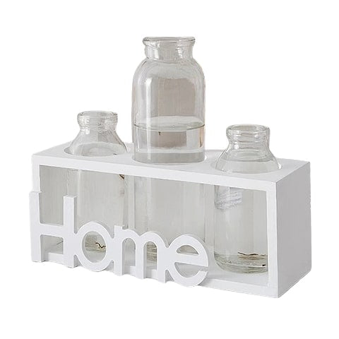 Cadre avec soliflore home présentation modèle bois blanc sur fond blanc.