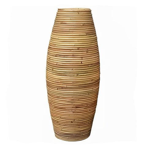 Grand vase pour pampa à poser au sol en rotin Taille XXL sur fond blanc