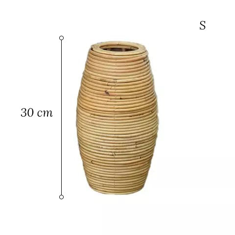 Grand vase pour pampa en rotin Taille S avec dimensions sur fond blanc