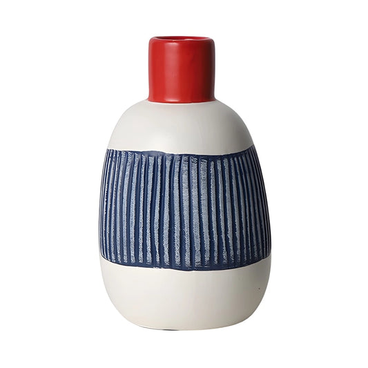 Petit Vase Bleu Blanc Rouge Décoratif en Céramique.