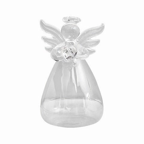 Soliflore Ange transparent en Verre sur fond blanc.
