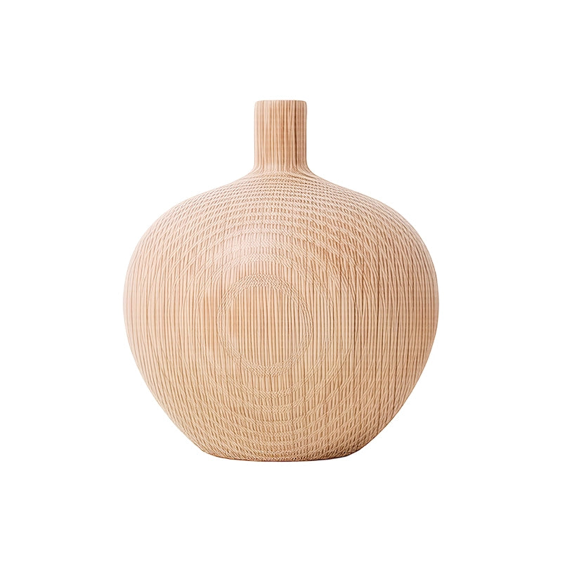 Soliflore Boule avec Col Fin en Bois modèle B sur fond blanc sans fleurs.