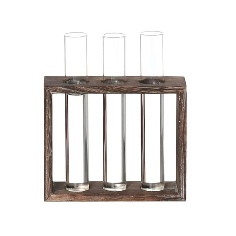 Soliflore Tubes Cadre Bois mural en Verre et Bois modèle S Marron.