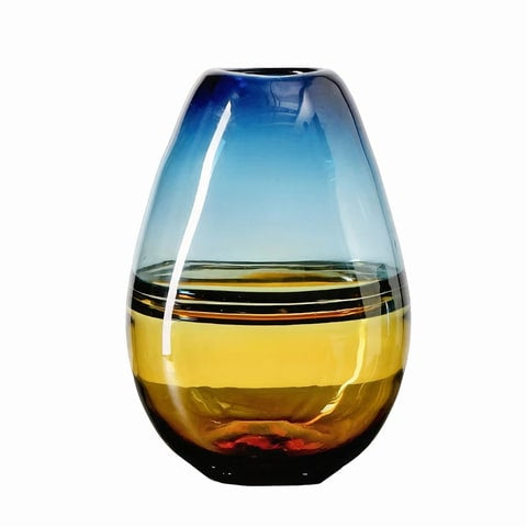 Vase bicolore orange et bleu en verre modèle L.