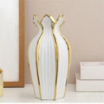 Vase Blanc Design Chaloupé Lignes Dorées - Vignette | Vase Cute