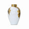Vase blanc et or motif feuilles de houx présentation du modèle Grand sans fleurs sur fond blanc.