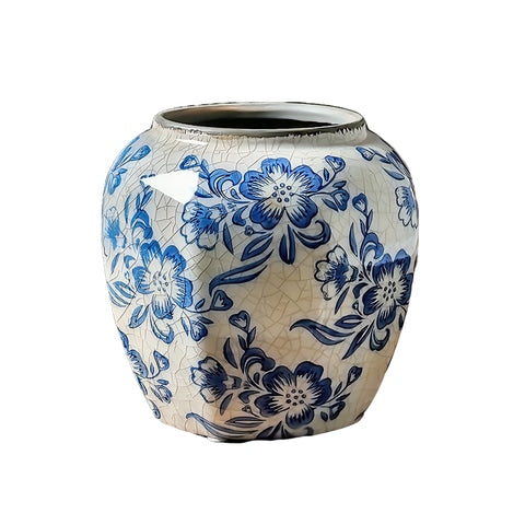 Vase bleu et blanc ancien motif fleurs en porcelaine modèle B.