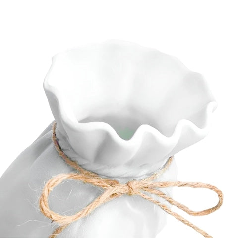 Vase Bourse Blanc avec Cordon en Céramique détails col.