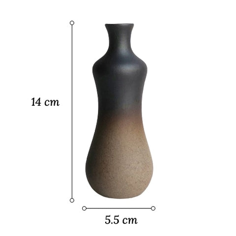 Vase bouteille en grès émaillé bicolore en céramique dimensions du modèle A sur fond blanc.