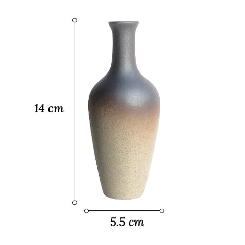Vase bouteille en grès émaillé bicolore en céramique dimensions du modèle B sur fond blanc.