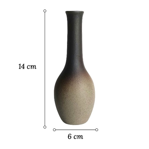 Vase bouteille en grès émaillé bicolore en céramique dimensions du modèle C sur fond blanc.