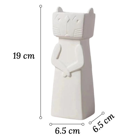 Vase Chat Blanc Design Créatif en Céramique dimensions modèle M sur fond blanc.