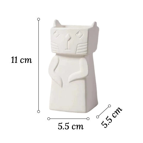Vase Chat Blanc Design Créatif en Céramique dimensions modèle S sur fond blanc.