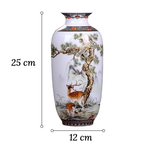 Vase Chinois Peint Motifs Animaux Porcelaine dimensions tous les modèles sur fond blanc.