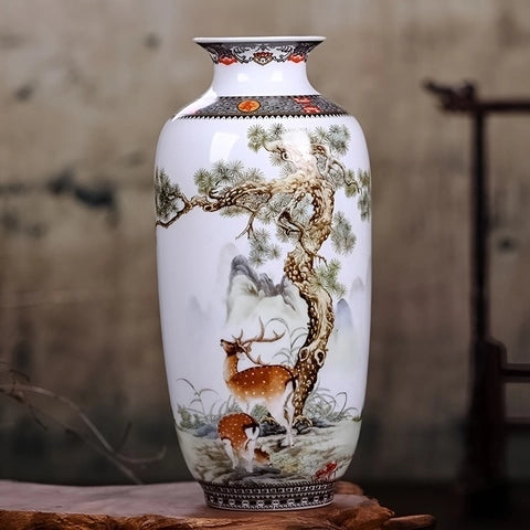 Vase Chinois Peint Motifs Animaux Porcelaine présentation modèle A.