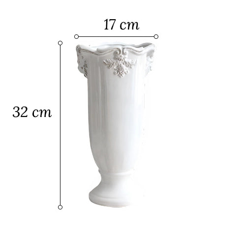 Vase Colonne Blanche sur Pied en Céramique dimensions sur fond blanc.