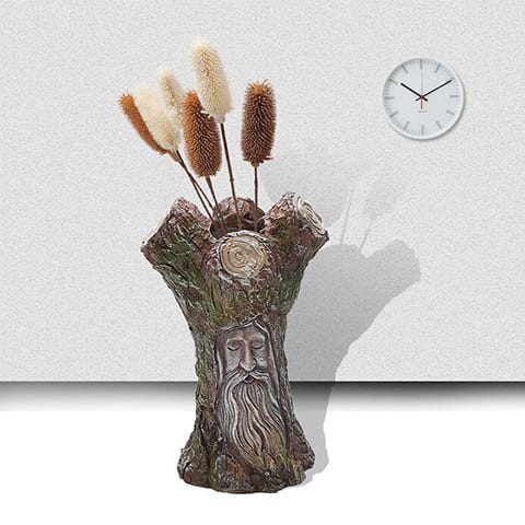 Vase Arbre de la Sagesse Expressif en résine avec fleurs séchées.