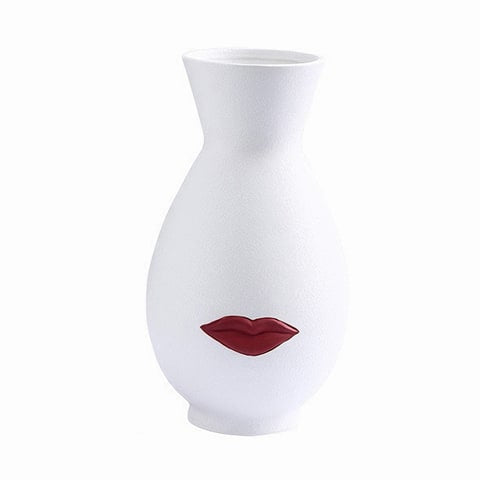 Vase créatif blanc ou noir lèvres rouges modèle Blanc grand.