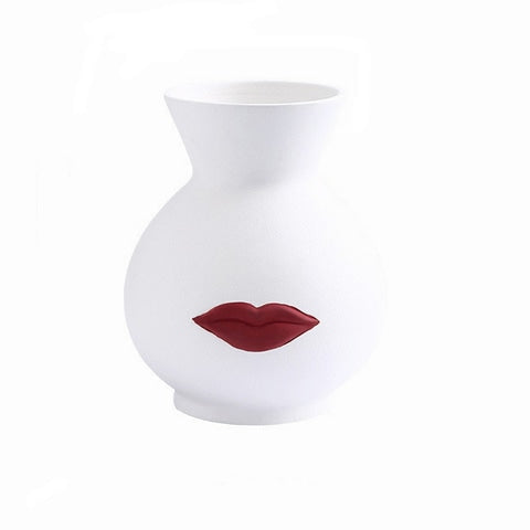 Vase créatif blanc ou noir lèvres rouges modèle Blanc petit.
