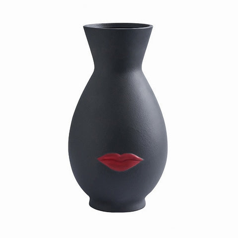 Vase créatif blanc ou noir lèvres rouges modèle noir grand.