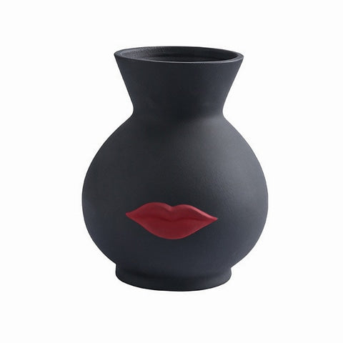 Vase créatif blanc ou noir lèvres rouges modèle noir petit.