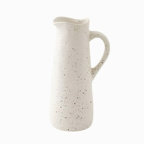 Vase cruche vintage blanc moucheté en céramique modèle A.