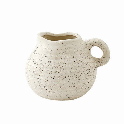 Vase cruche vintage blanc moucheté en céramique modèle C.
