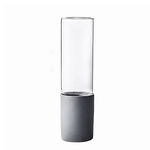 Vase cylindrique bi-matière transparent et gris en verre et céramique modèle B.