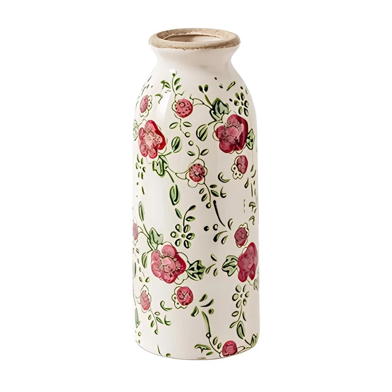 Vase Cylindrique Rétro Motif Fleurs rouges en céramique modèle M sans fleurs sur fond blanc.