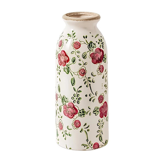 Vase Cylindrique Rétro Motif Fleurs rouges en céramique modèle M sans fleurs sur fond blanc.