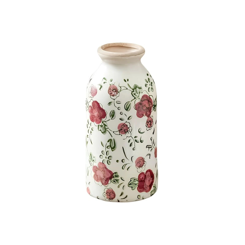 Vase Cylindrique Rétro Motif Fleurs rouges en céramique modèle S sans fleurs sur fond blanc.