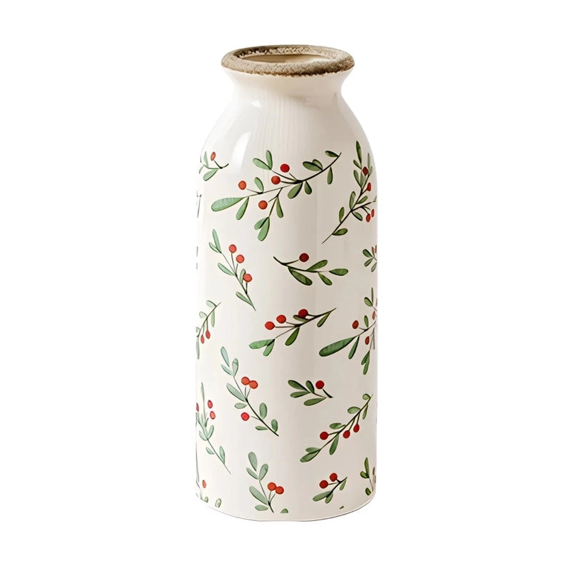 Vase Cylindrique Rétro Motif Tiges Florales en céramique modèle M sans fleurs sur fond blanc.