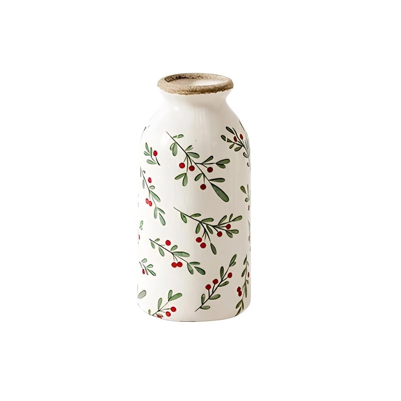 Vase Cylindrique Rétro Motif Tiges Florales en céramique modèle S sans fleurs sur fond blanc.
