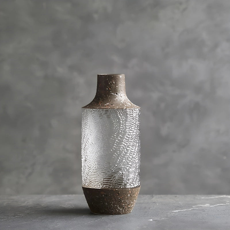 Vase Cylindrique Texturé Style Vintage en verre et céramique présentation du modèle B sans fleurs.