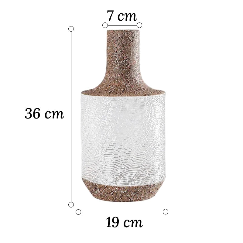 Vase Cylindrique Texturé Style Vintage en verre et céramique dimensions du modèle A 36cm sur fond blanc.