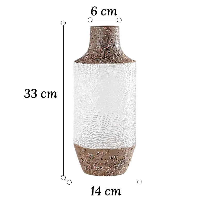 Vase Cylindrique Texturé Style Vintage en verre et céramique dimensions du modèle B 33cm sur fond blanc.