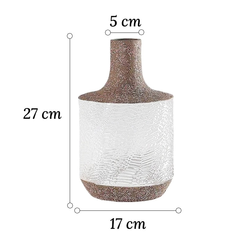 Vase Cylindrique Texturé Style Vintage en verre et céramique dimensions du modèle C 27cm sur fond blanc.