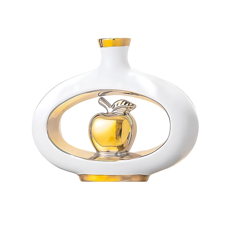 Vase de Luxe Contemporain Ikebana Blanc et Doré en Céramique modèle B 19cm.