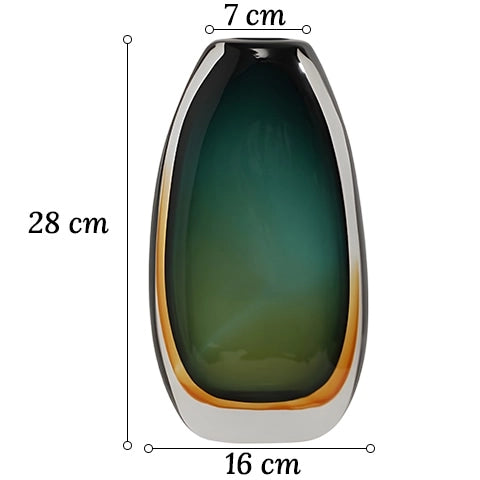 Vase de Luxe en Verre Soufflé Bicolore en Verre dimensions du modèle M sur fond blanc.