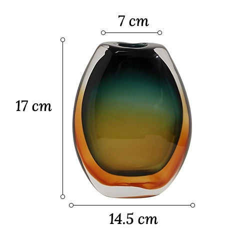 Vase de Luxe en Verre Soufflé Bicolore en Verre dimensions du modèle XS sur fond blanc.
