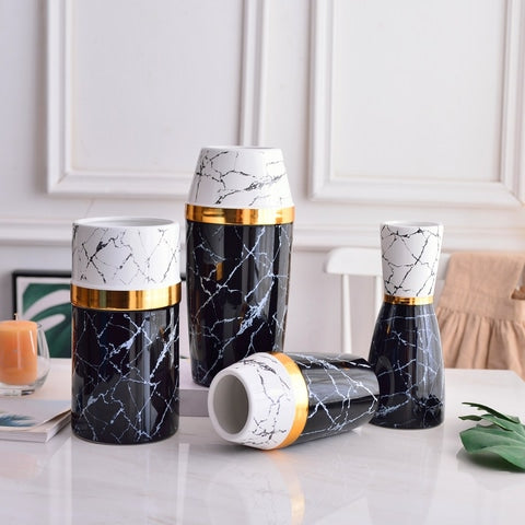 Vase de luxe moderne marbré cercle doré présentation de tous les modèles.