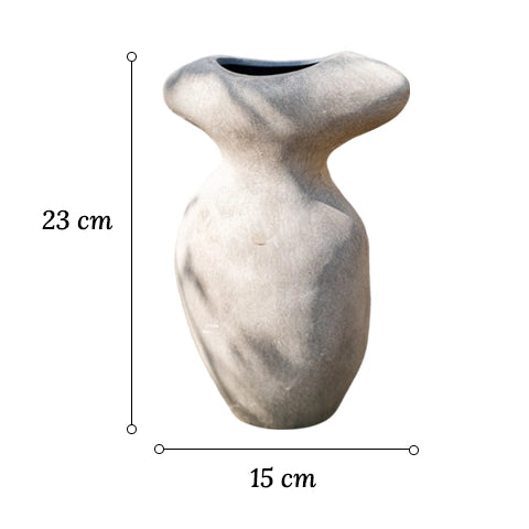 Vase forme champignon vieilli en céramique dimensions du modèle A sur fond blanc.