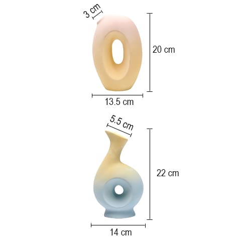Vase forme irrégulière pastel dégradé dimensions de tous les modèles.