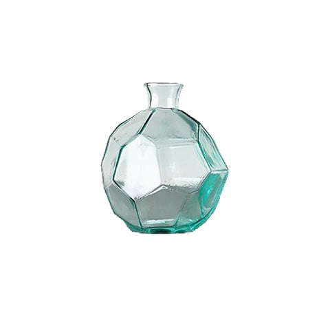 Vase géométrique polygonale transparent en verre modèle Rond sur fond blanc.