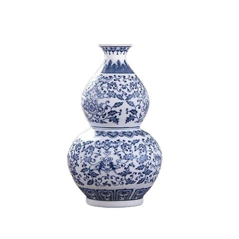 Vase Gourde Wu Lou Style Chinois en porcelaine sur fond blanc sans fleurs.