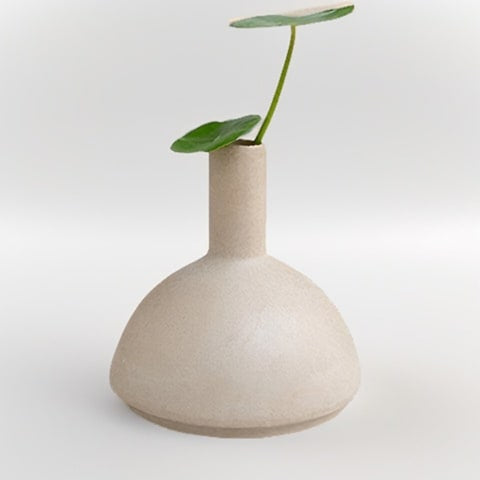 Vase en Grès Beige Couleur Naturelle en céramique, présentation du modèle C avec plante verte.