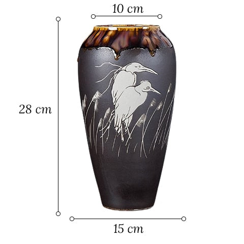 Vase gris anthracite motif oiseaux blancs dimensions du modèle L.