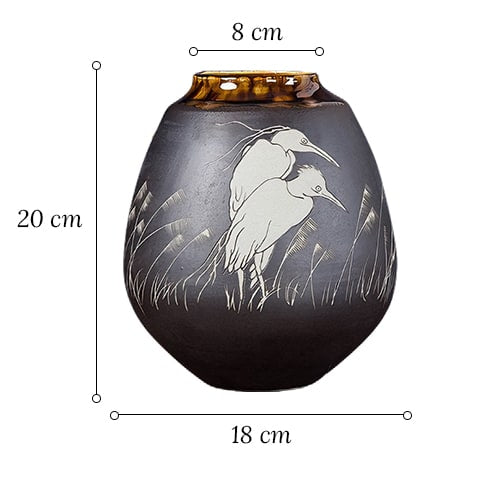 Vase gris anthracite motif oiseaux blancs dimensions du modèle S.