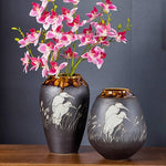 Vase Gris Anthracite Motif Oiseaux Blancs - Vignette | Vase Cute