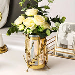 Vase Longiligne Transparent Cerclage Feuilles Dorées - Vignette | Vase Cute
